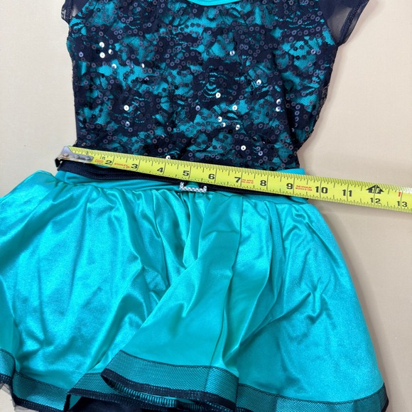 Weissman Teal Sequin Lace Dance Costume IC 7/8 + Headpiece - Picture 6 of 10